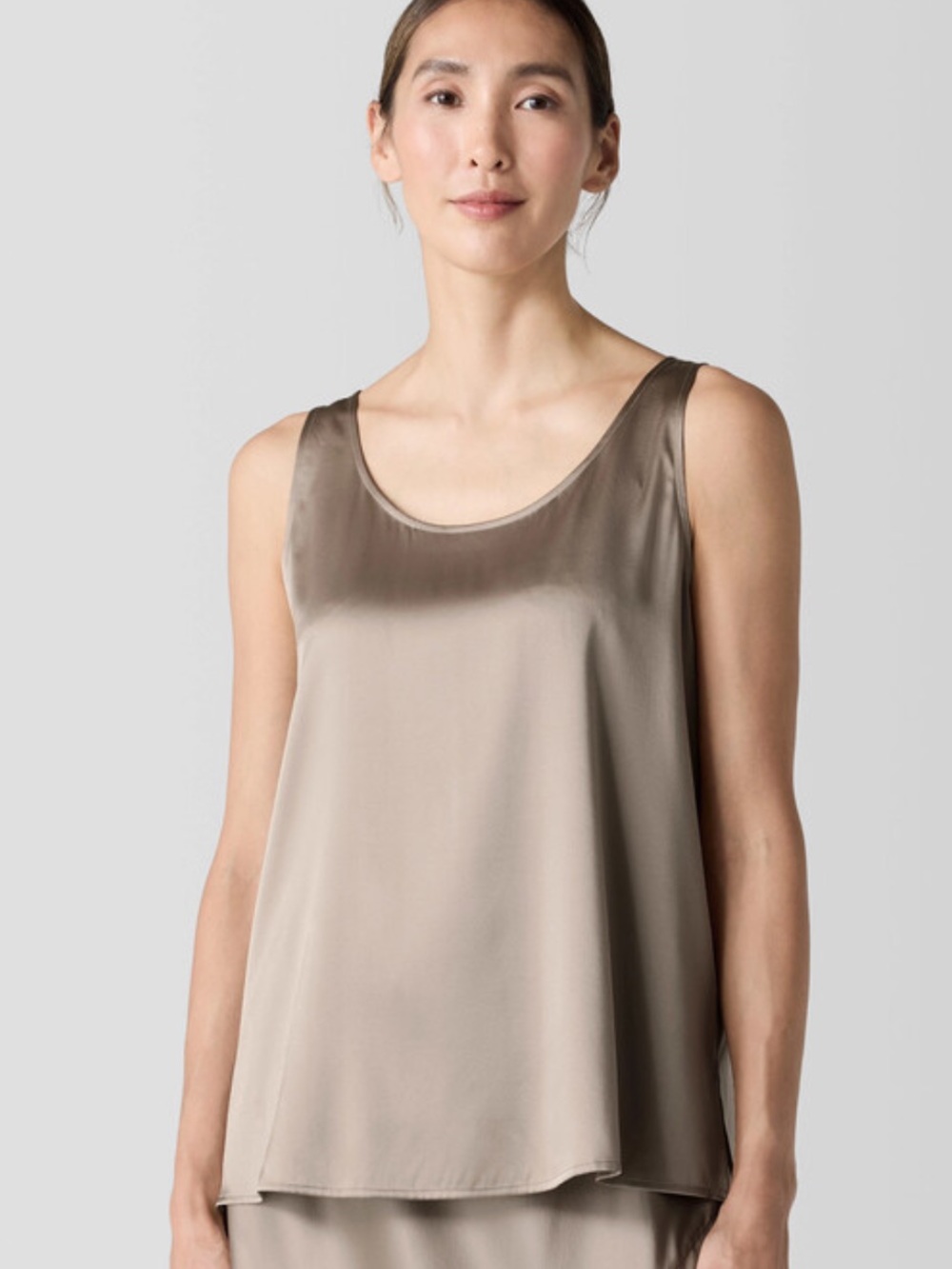 Eileen Fisher Stretch Silk Charmeuse Scoop Neck Tank